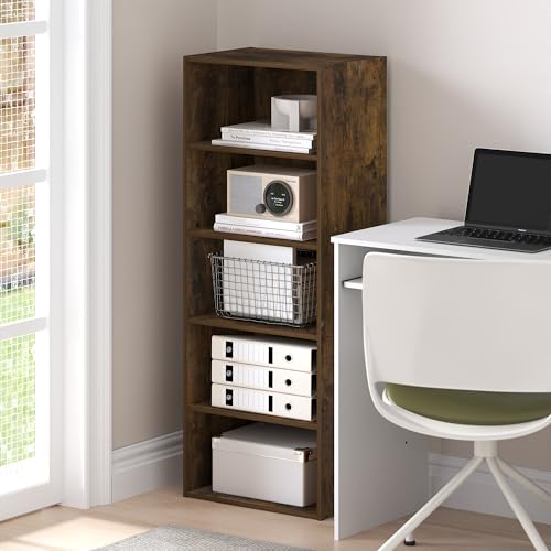 Furinno Basic Book Shelf, 5-Tier Bookshelf, Storage Organizer Bookcase with Open Shelf, 11 x 17 x 44, for Living Room, Bedroom, Home Office, Amber Pine - color: Amber Pine, size: 5-Tier, 11 x 17 x 44