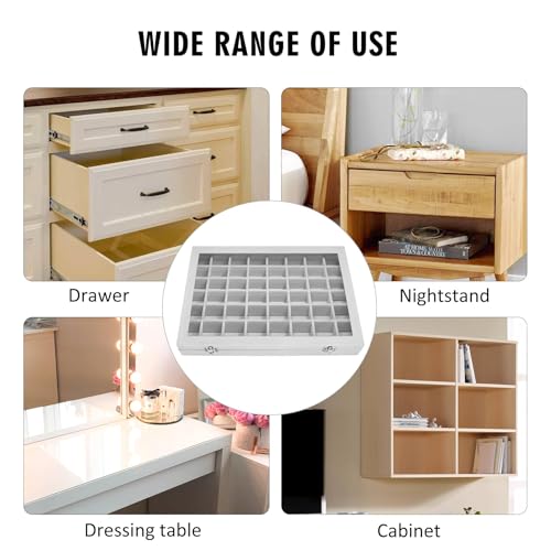 Siveit Velvet Jewelry Tray 48 Grid Jewelry Display Tray Organizer Box with Transparent Lid Rings Earrings Necklaces Pendants Display Box Suitable for Women and Girls (Grey) - color: Grey