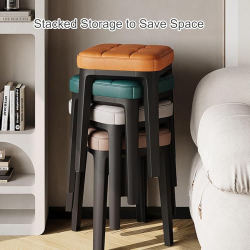 Stackable Chairs, A Set of 4 Dining Chairs with Plastic Legs Portable Upholstered Backless Design Ideal for Restaurants Kitchens - color: Green