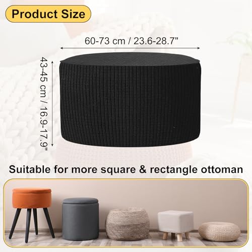 uxcell Ottomen Cover Round, Jacquard Ottomen Slipcover with Elastic Bottom Fit 60cm-73cm / 23.6"-28.7" Diameter, Stretchable Footrest Stool Covers for Furniture Protector, Black - color: Black, size: 60cm-73cm/23.6"-28.7"