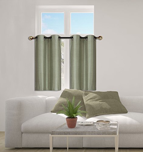 Elegant Home 2 Panels Tiers Grommets Small Window Treatment Curtain Faux Silk Insulated Blackout Drape Short Panel 28" W X 36" L Each for Kitchen Bathroom or Any Small Window # D24 (Sage Green) - color: Sage