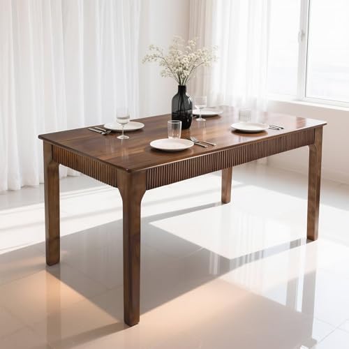 47" Solid Wood Dining Room Table, Rectangular Kitchen Real Wooden Table | 4 Person Modern Farmhouse Mid Century Fluted Design Furniture Desk for Home,Small Space,Apartment,Living Room Walnut - color: Walnut, size: 47" L x 29" W x 29" H