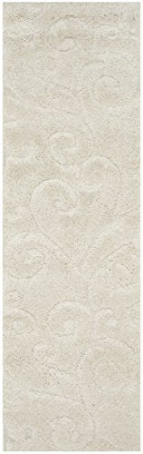 SAFAVIEH Florida Shag Collection Runner Rug - 2'3" x 7', Cream & Cream, Scroll Design, Non-Shedding & Easy to Clean, High-Low Plush Pile, Ideal for Bedroom, Foyer, Hallway (SG455-1111) - color: Creme, size: 2'3" x 7' (Runner)