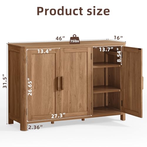 Joaxswe Sideboard Buffet Cabinet with Storage, 46" Arc-Shaped Credenza | 3 Doors & Adjustable Shelves, Stable Leg, Mid Century Modern Coffee Bar Cabinet for Kitchen, Living Room, Entryway, Dark Wood - color: Darkwood, size: 3 door