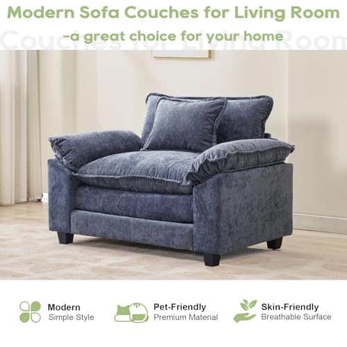 53" Modular Sectional Sofa, Comfy Single Sofa Deep Cloud Couch | Couches for Living Room, Modular Couch, Deep and Wide Seat, Chenille Sofa Sleeper with Throw Pillows, Blue - color: Blue, size: 53 Inch
