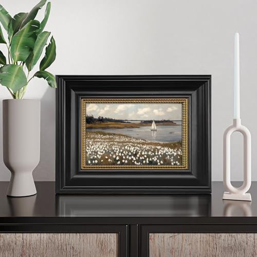 Gatheroad Black Framed Vintage Canvas Wall Art Prints, Landscape Floral Art Picture, Retro Rustic Aesthetic Bathroom Wall Decor, Classic Home Accent for Living Room Bedroom Office, 8x10in - color: Soft Sailboat, size: 8X10inch
