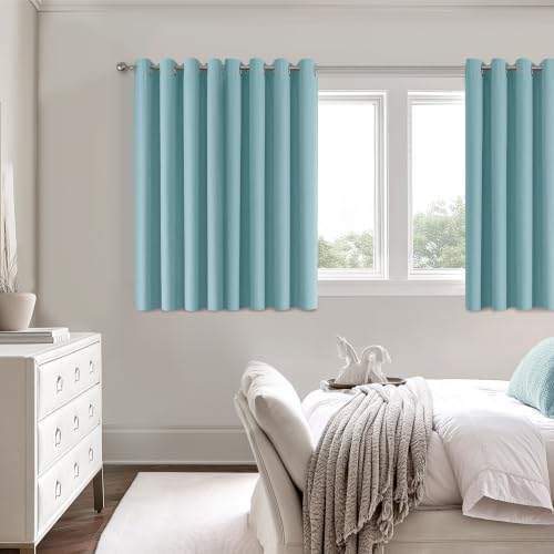 ChrisDowa Lake Blue Blackout Curtains 45 Inches Long 2 Panels for Bedroom | Room Darkening,Light Blocking,Thermal Insulated,Faux Linen,Farmhouse,Grommet,Window Treatment,Drapes,Living Room,52x45 - color: Sky Blue, size: 52"W x 45"L (Pack of 2)