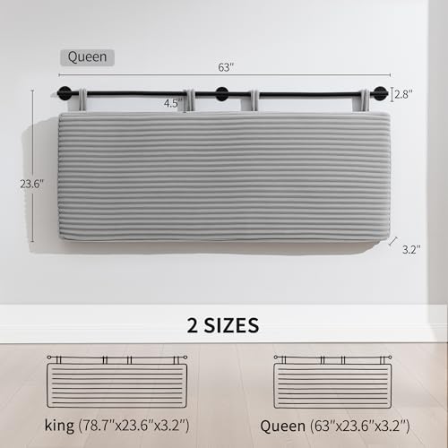 Queen Headboard Only, Wall Mounted Hanging Upholstered Bed Head Board | Modern Vertical Channel Design of Fine Flannel, Elegant Grey Fluted Headboard for Bedroom (Grey, Queen Size) - color: Flannel/Light Grey, size: Queen