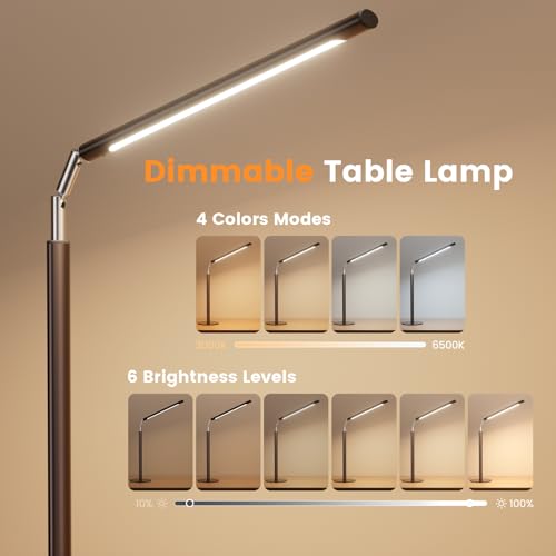 Brown LED Desk Lamp, 16" Dimmable Metal Desk Light with Base, 15W 1200LM, Adapter Included, Color & Brightness Adjustable, Modern Tall Table Lamp for Home Office Reading Study Task Laptop - color: Brown