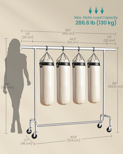 SONGMICS Clothes Rack with Wheels, Heavy-Duty Garment Rack with Extendable Hanging Rod, 286.6 lb Load Capacity, 17.7 x (43.3-59.1) x 64.1 Inches, Chrome-Plated, Silver UHSR11S - color: Silver, size: (43.3"-59.1")W
