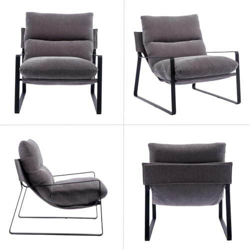 1-Pack Modern Accent Chair, Linen Living Room Chair, Grey | Comfy Armchairs, Upholstered Lounge Armchair, Removable Seat Cushion, Black Metal Frame, For Reading Room, Bedroom, Balcony - color: Grey, size: 1PC