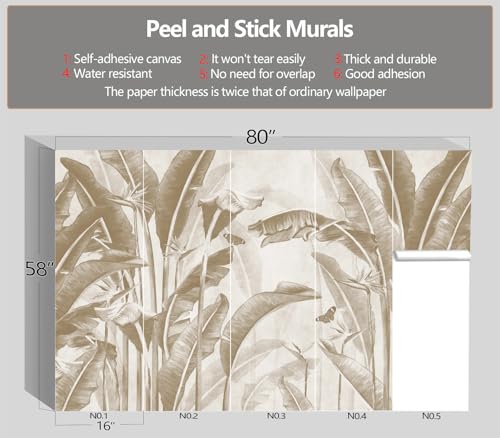 XMPMBM-Peel and Stick Beige Leaves Wallpaper Tropical Banana Leaf Mural | Tear-resistant,good adhesion,repositionable,and durable;does not peel off easily.size: S-80"X58" - color: X07, size: 80"x58"