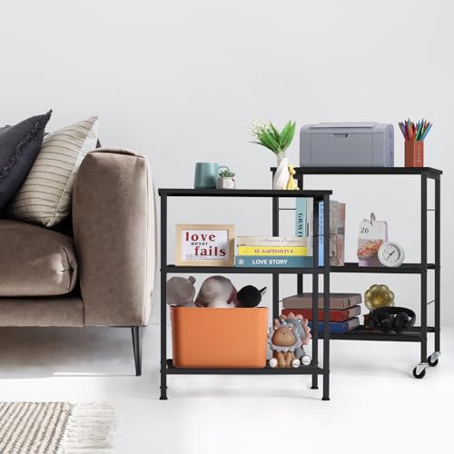 LIANTRAL Rolling Cart, 3-Tier Microwave Cart Kitchen Storage On Wheels | Black Utility Cart for Bar Coffee Large Side End Table Nightstand for Home Office - size: Large, style: Black