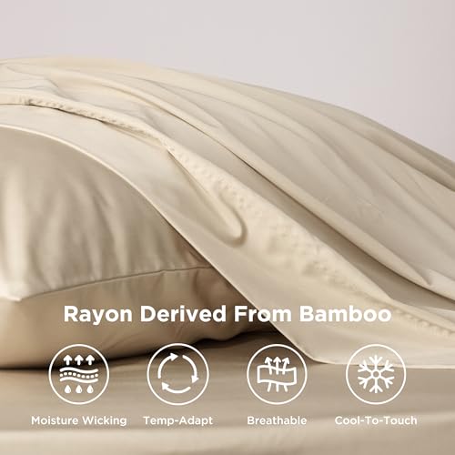 Bedsure PureWoven 100% Rayon Derived from Bamboo, Twin XL Sheets, 3 Pieces | Cooling Sheets for Hot Sleepers, Breathable & Silky Soft, 16" Deep Pocket, Hotel Luxury Bedding, Beige - color: 03 - Beige, size: Twin XL