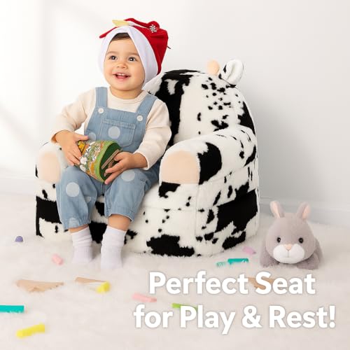 QIUODO Comfy Toddler Couch Chair, 2-in-1 Foldable Kids Sofa | Fold Out Toddler Couch with Faux Rabbit Fur, Soft Kids Sofa for Reading, Bedroom or Playroom Use, Ages 1-3(Cow)