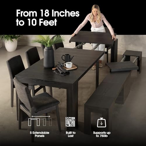 Transformer Table Solid Wood Extendable Dining Table, Black | Seats 2-12, Expandable Dining Room Table, Space-Saving Furniture, Kitchen and Dining Room Furniture, Table Only - color: Black, size: Table Only