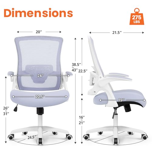 NEO CHAIR Office Desk Chair High Back Mesh Chair Adjustable Lumbar, Purple | Ergonomic High-Back Design with Breathable Mesh, Flip-Up Armrests, Comfortable Support for Home office or Computer Work - color: Purple