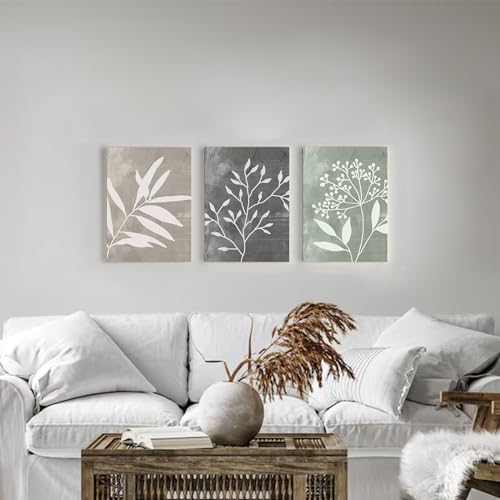 Vintage Botanical Wall Art Set of 3 Prints,Boho Framed Canvas Wall Art,Minimalist Floral Art Boho Wall Decor Living Room,Sage Green Grey Beige Netural Plant Wall Paintings for Bedroom Bathroom Decor,12"x16" - color: Vintage Botanical, size: 12x16inchx3pcs