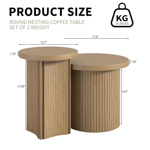 Mxtxmy Round Nesting Coffee Table Set of 2,Coffee Tables for Living Room | Round Coffee Table with Wood Finish,Stackable Coffee Table Set,Rustic Sofa Side Table,Living Room Bedroom Coffee Table - color: Small Size