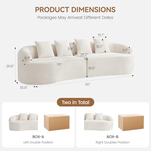 110" Boneless 4 Seater Sectional Sofa, Chenille Oversized Curved Cloud Couch, Modern 4-Seater Deep Seat Couches for Living Room, No Assembly, Beige - color: Beige, size: 4-Seater Sofa