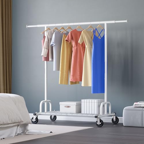 HOKEEPER Clothes Rack Collapsible Clothing Rack Capacity 525LBS White | Clothing Racks on Wheels Heavy Duty Rolling Clothes Rack for Hanging Clothes for bedroom, Commercial, 22"D x 75"W x 71"H - color: White