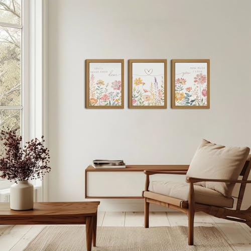 Wow NEW ART Watercolor Wildflower Wall Art Set of 3, 16x24in Wood Framed | Boho Botanical Flowers Canvas Prints Wall Decor, with Heart Line and romantic song lyrics for Gifts and Office Home Decor - color: Flower Heart, size: 24L" x 16W"