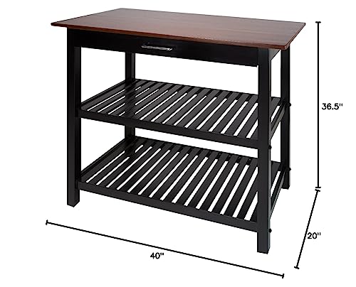 Casual Home Kitchen Island with Solid American Hardwood Top, Walnut&black - color: Walnut&black