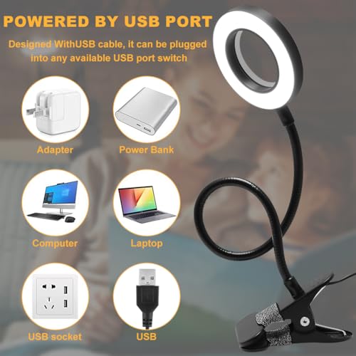 5X Magnifying Glass with Light, 3 Color Modes LED Desk Lamp, Clip on Lamp Lighted Magnifier, 360° Flexible Neck Magnifying Lamp for Workbench Craft Repair Sewing, USB Powered(Color:Black)
