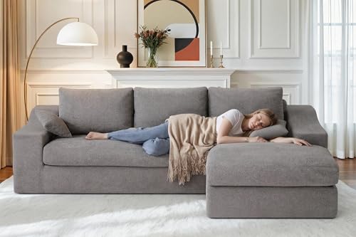 101'' Modular Sectional Sofa, Cloud Sectional Couches for Living Room, Comfy Boneless Couch with Deep Seat, Modern L-Shape Sofa with Chaise, No Assembly Required (Grey, Right Facing Chaise) - color: Velvet Grey, size: 101''Right Facing