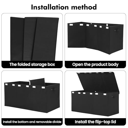 167L Large Toy Box Chest Storage with Lid, Collapsible Kids Toy Storage | Toy Chest with with Removable Divider for Kids, Boys, Girls, Nursery, Living Room, Bedroom, 35.5"x17" x17" (Linen Black) - color: Extra Extra Large Black