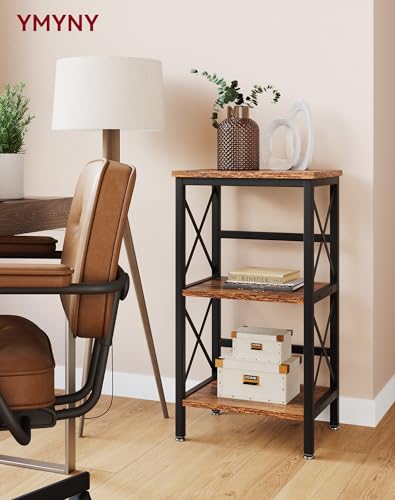 YMYNY 3 Tiers Bookcase, Industrial Metal Bookshelf with Side Fence, Storage Organizer for Living Room, Home Office, Bedroom, Display Racks, Sofa Side Table, Rustic Brown, 29.5*15.75*11.4" UHST008H - color: Rustic Brown, size: 3 Tiers