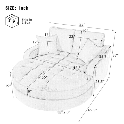 JIVOIT 55" Oversized Chaise Lounge Chair Indoor, Modern Lounge Sofa Bed with Tufted Seat and Detachable Pillows, Chenille Fabric Upholstered Sofa Couch for Living Room (Champagne/175) - color: Champagne/175
