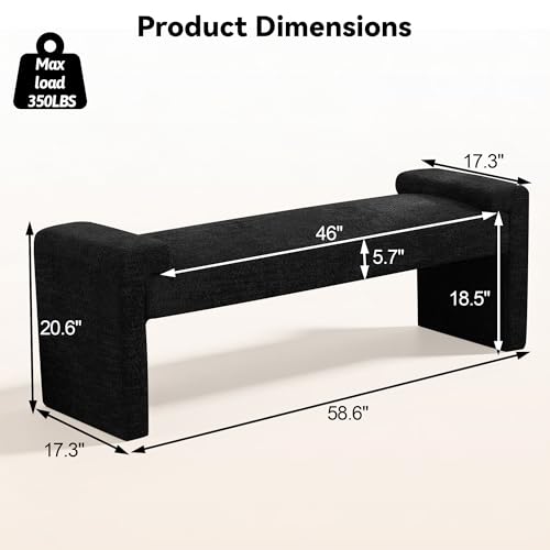 Upholstered Entryway Bench, 58.7" Modern Bedroom Bench, Black | Sherpa Fleece, Curved Armrests, Solid Wood Frame, End of Bed, Bedroom, Living Room, Hallway - color: Black-sherpa, size: 58.7"