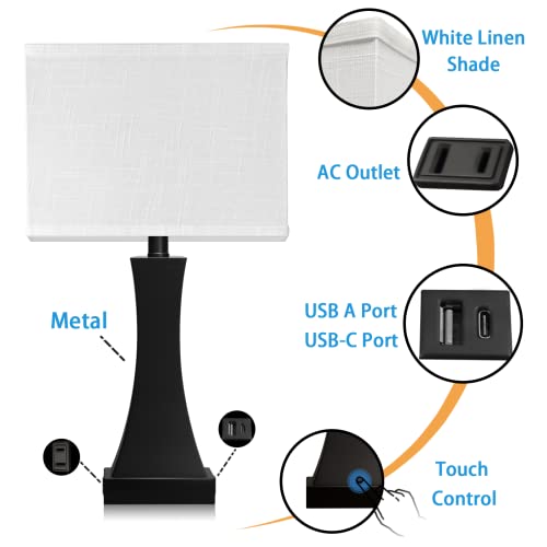 OYedis Table Lamp for Bedroom 3-Way Dimmable Touch Control Bedside Lamp with USB A+C Port & AC Outlet 21.6" Tall Nightstand Lamp for Living Room Office and Hotel Bulb Included - color: Black