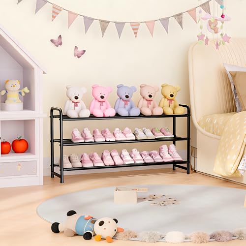 Ekisemio 3-Tier Long Metal Shoe Rack, Wide Stackable Shoe Organizer for Closet & Entryway, with Sturdy Wire Grid Storage Shelf for Bedroom, Black - size: 11.5"D x 43"W x 23.25"H
