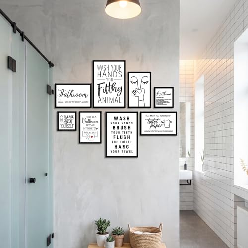 Faccito 8 Set Bathroom Wall Decor Funny Blacl and White Quotes Bathroom Wall Art Interesting Bad Smell Humorous Toilet Wooden Decoration Fun Wallart Signs Toilet Decor for Washroom - style: Interesting