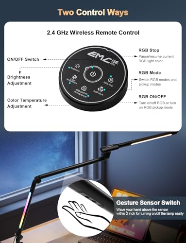 LED Desk Lamp with Clamp, Adjustable Swing Arm RGB Desk Light with Remote, Eye-Caring 4 Modes Stepless Dimming Lamp for Home Office Reading Study Gaming - color: RGB Desk Light