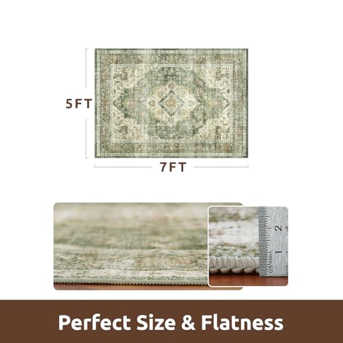 AMOAMI-Area Rug 5X7 Rugs for Living Room-Vintage Soft Green Rugs for Bedroom-Non Slip Carpet-Machine Washable Rug for Dining Room Living Room Bedroom Office Under Table - color: Olive Green, size: 5' X 7' (Rectangular)