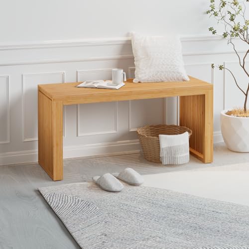 APRTAT Bamboo Dining Bench 35-Inch Indoor Wood Shoe Rack Bench for Entryway | Easy Assemble, Sturdy & Durable,Slatted Design,Versatile Everyday Seating,Living Room Hallway Bedroom Bathroom - color: Nature, size: Long