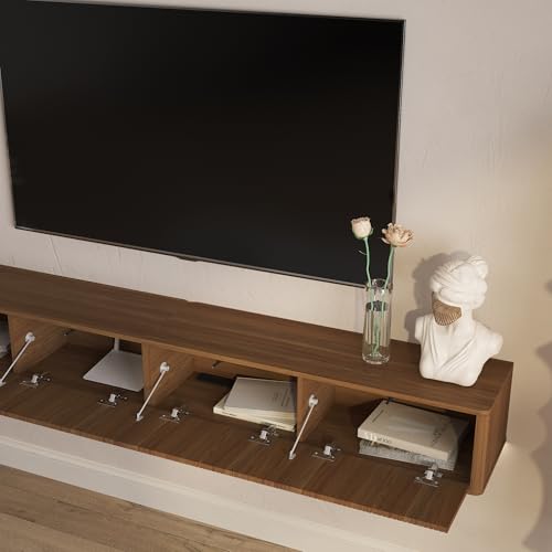 KEIKI 78.7" Floating TV Stand Wall Mounted with 16 Color LEDs & Power Outlets for TVs Up to 70 Inch, Wooden Media Console Entertainment Center Television Table Cabinet for Living Room, Bedroom