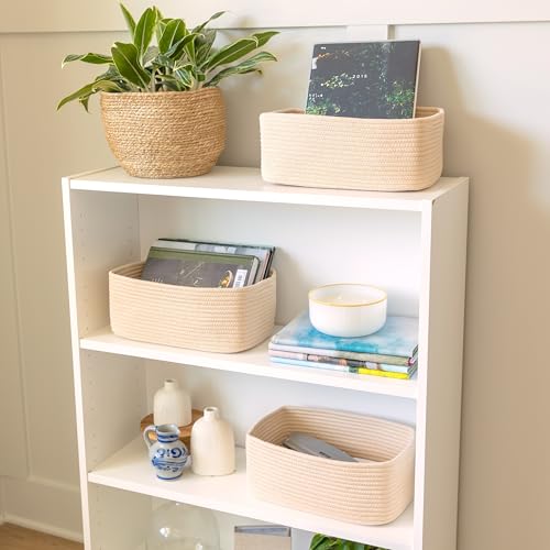 NaturalCozy 13.5”x8.5”x5.5” Storage Baskets for Shelves 3 Pack | Cotton Rope Woven Small Baskets for Organizing | Small Storage Bins for Nursery, Bathroom, Closet, Cube Shelf, Decorative, Gift - color: Beige, size: 13.5" x 8.5" x 5.5"