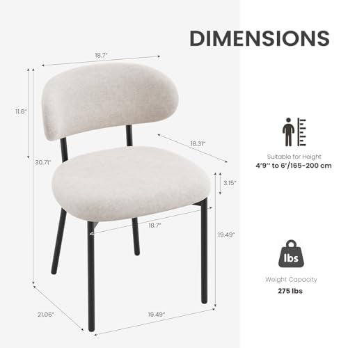 Upholstered Dining Chairs Set of 2, Modern Fabric Kitchen Chairs with Curved Backrest and Cushioned Seat, Sturdy Metal Legs, Modern Dining Chairs for Kitchen Dining Room, Living Room,Beige - color: Z-beige, size: Set of 2