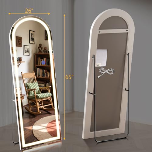 Arch Full Length Standing Mirror with LED Lights, 65"x26" Lighted Mirror with Dimming & 3 Color Lighting, Tall Mirror Full Body for Bedroom, Dressing Room - color: Arched, size: 65"L x 26"W