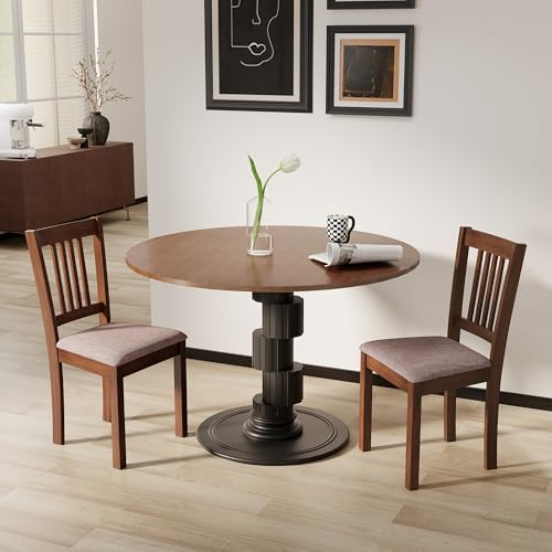 HOMCOM Dining Chairs Set of 2 Upholstered Kitchen Chairs Slat Back Walnut | Rubberwood Frame, Padded Seat, for Living Room, Dining Room, Kitchen - color: Walnut, style: Slat Back