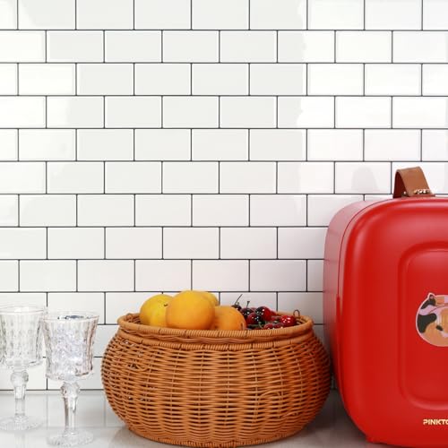 STICKGOO Subway Tile Peel and Stick Backsplash, Thicker Design 12" x 12" Stick on Backsplash Tiles for Kitchen, Bathroom, Wall Tile (10 Sheets, Warm White with Grey Grout) - color: Warm White With Grey Grout