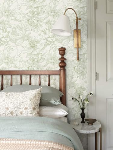 Ismoon Vintage Floral Wallpaper Peel and Stick Beige and Green Contact Paper 17.3inx16.3ft Removable Self Adhesive Wall Paper for Bathroom Bedroom Cabinet Mural Wall Decor Vinyl Renter Friendly - color: Beige and Green, size: 17.3" x 196"