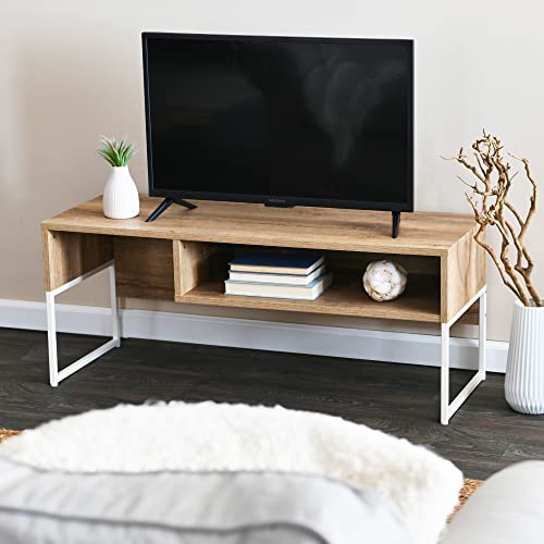 Household Essentials Coastal Oak & White Iron Wrap TV Stand - color: Coastal Oak Finish, style: TV Stand