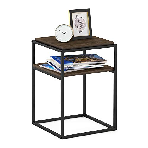 2-Tier Stackable Metal Frame End Table, Toolless Assembly Bedside Table, Night Stand with Open Shelf, Side Table, for Bedroom, Living Room, Columbia Walnut - color: Columbia Walnut