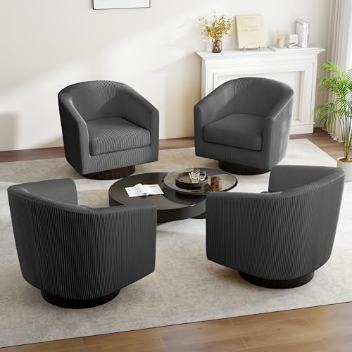 Swivel Barrel Accent Chair, Comfy Reading Armchair, Charcoal, Set of 2 | Club Chairs for Adults, Low-Back Design, Modern Round Style, Solid Wood Frame & Metal Swivel Base, For Living Room & Bedroom - color: Charcoal