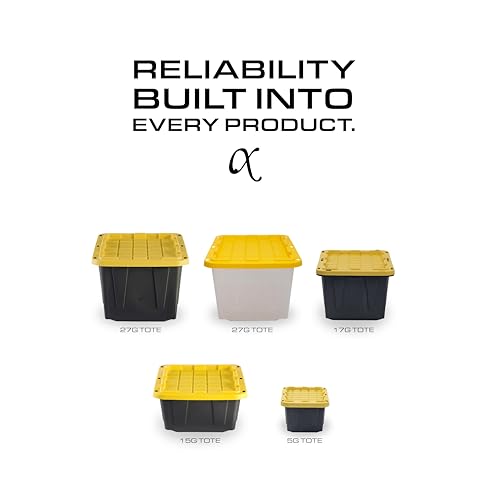 CX Heavy Duty 17-Gallon Stackable Plastic Storage Bins with Lids, 4 Pack | Storage totes for garage organization, Stackable containers, weather-resistant, snap lid, 12.5H x 18W x 26.9D, Black/Yellow - size: 17 Gallons